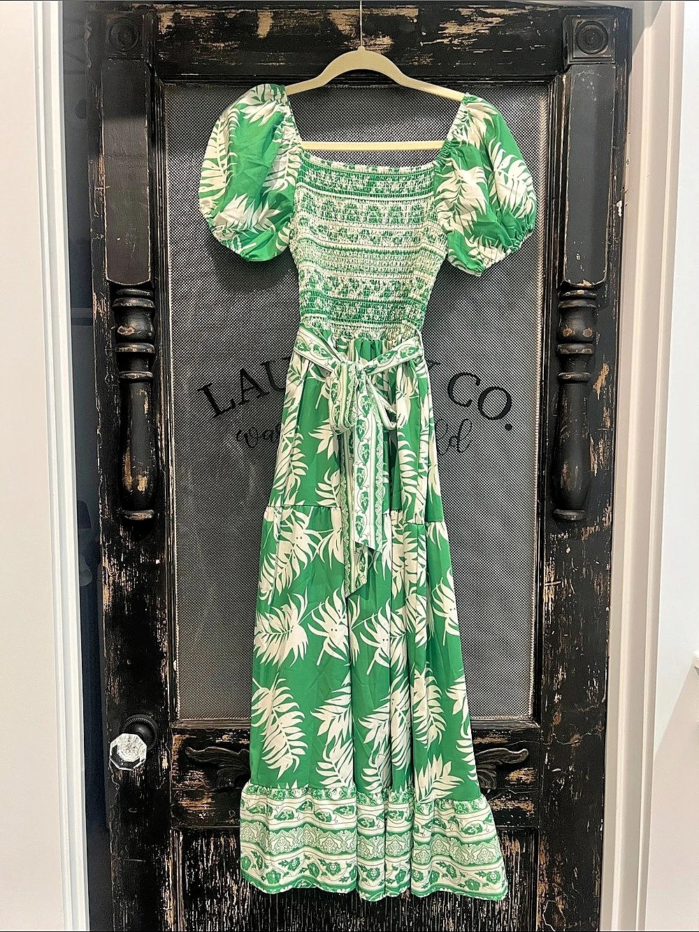 SundayUp Floral Maxi Dress in Green & White Size Medium